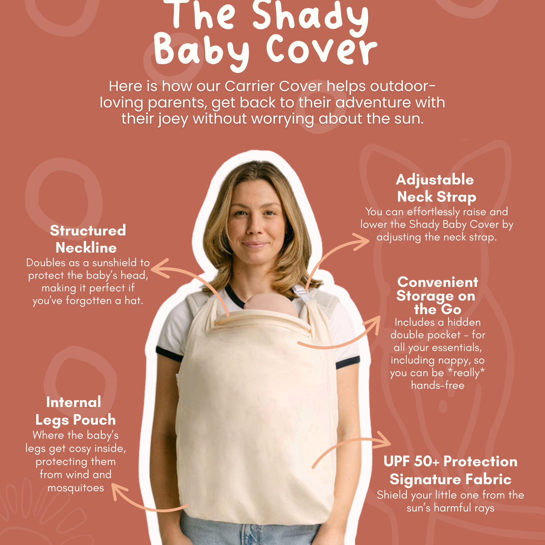 Sunsafe babywearing, UPF50+ baby carrier cover, easy application