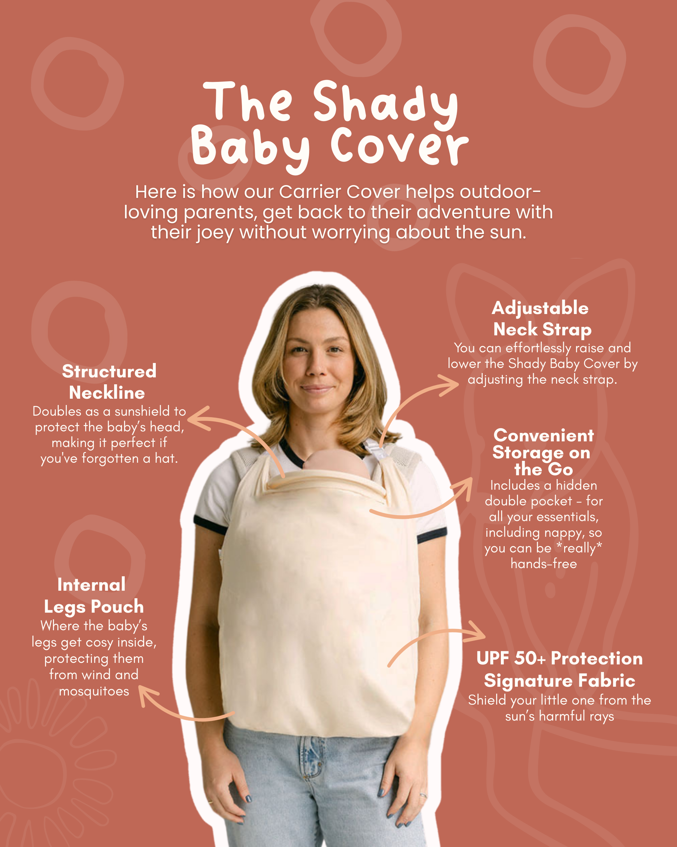 Sunsafe babywearing, UPF50+ baby carrier cover, easy application